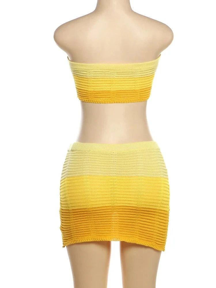 Ombre Knit Tube Skirt Set