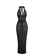 Sequined Backless Halter Maxi