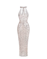 Sequined Backless Halter Maxi