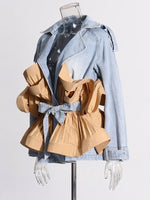 Color-Block Ruffle Denim Jacket