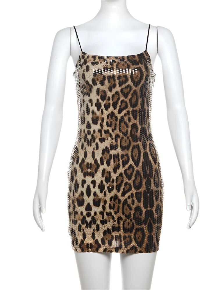 Sequined Leopard Print Bodycon Mini