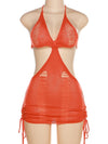 Distressed Crochet Halter Mini Dress