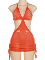 Distressed Crochet Halter Mini Dress