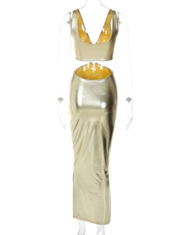 Circle Detail Metallic Maxi Dress