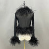 Chic Noir Feathered Cardigan