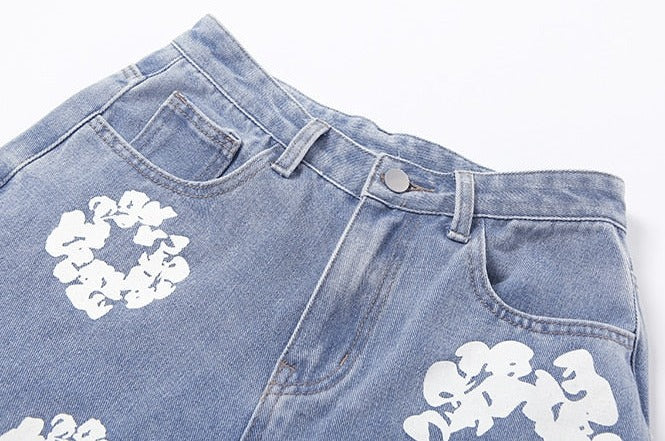 Aesthetic Floral Print Jeans