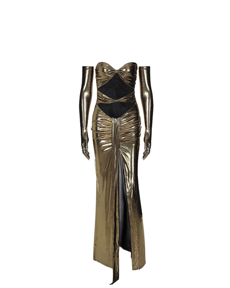 Cut Out Metallic Dress With Gloves