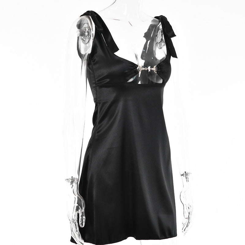 Satin Backless V-Neck Mini Dress