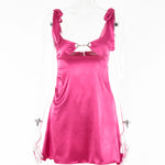 Satin Backless V-Neck Mini Dress