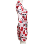 Rose Print Satin Mini Dress